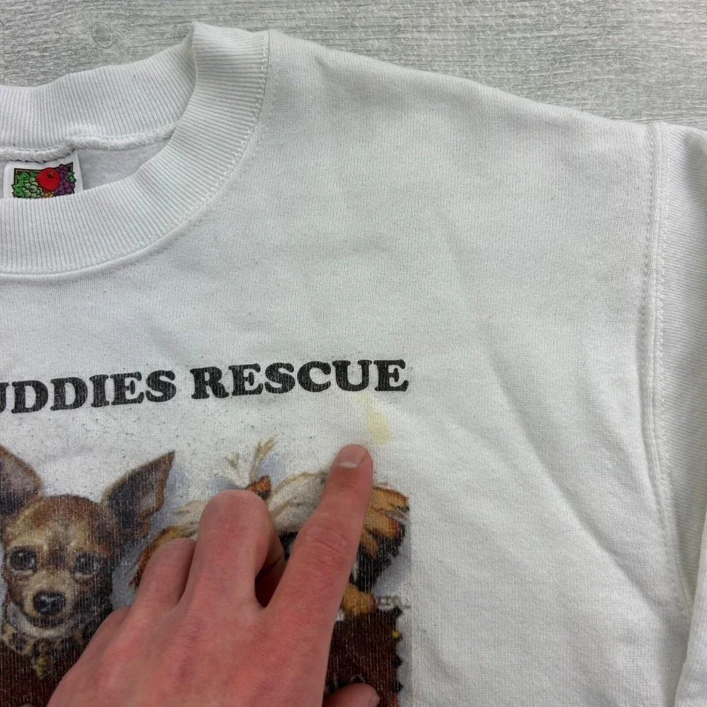 Vintage 90s Pound Buddies Rescue Sweatshirt Size Small‎ White Puppy Dog Crewneck